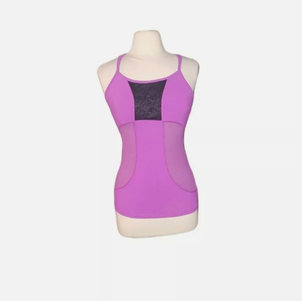 Kyodan PS Racer Back Tank Top Shelf Bra Purple Black Floral Athletic Sol…